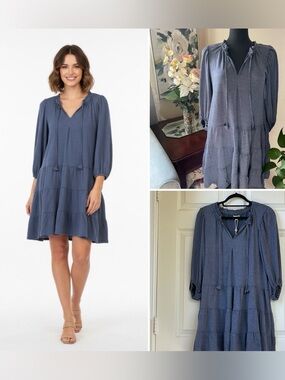Long Sleeve Tassel-Tie Three-Tiered Trapeze Dress